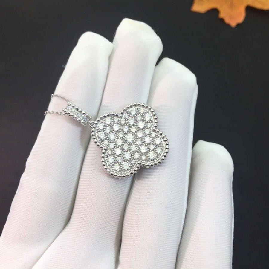 [RAFFINE]CLOVER 25MM SILVER FULL DIAMOND BIG CLOVER NECKLACE