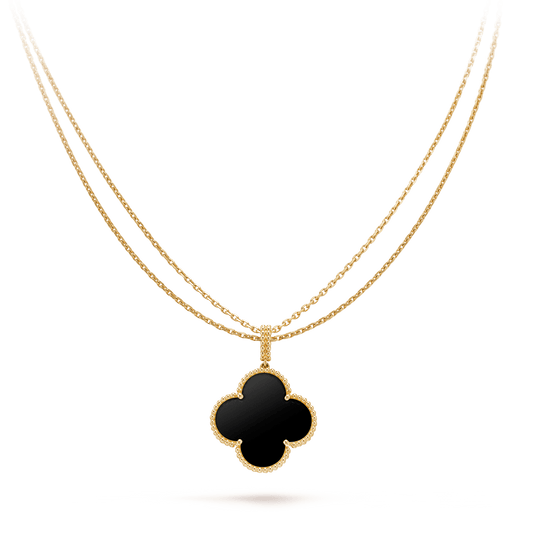 [Raffine]CLOVER 25MM GOLD ONYX BIG CLOVER NECKLACE