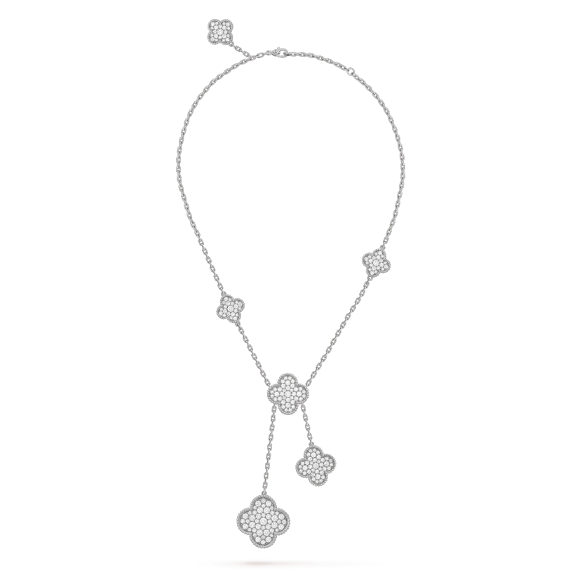 [RAFFINE]CLOVER 5 MOTIFS SILVER DIAMONDS NECKLACE