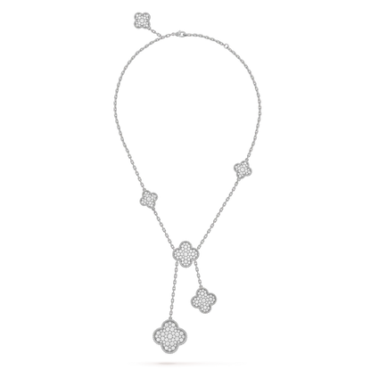 [RAFFINE]CLOVER 5 MOTIFS SILVER DIAMONDS NECKLACE