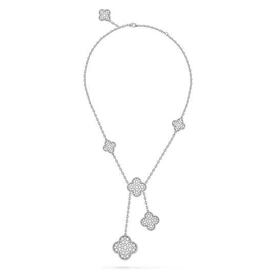 [RAFFINE]CLOVER 5 MOTIFS SILVER DIAMONDS NECKLACE
