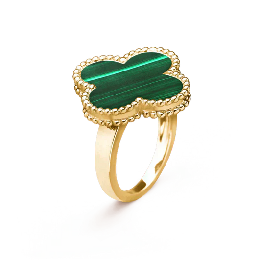 [RAFFINE] ANILLO DE MALAQUITA CON TRÉBOL