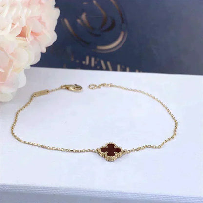 [RAFFINE]CLOVER  CARNELIAN SINGLE FLOWER BRACELET