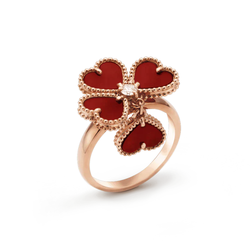 [RAFFINE] ANILLO DE CORNALINA DE TRÉBOL DE MOLINO