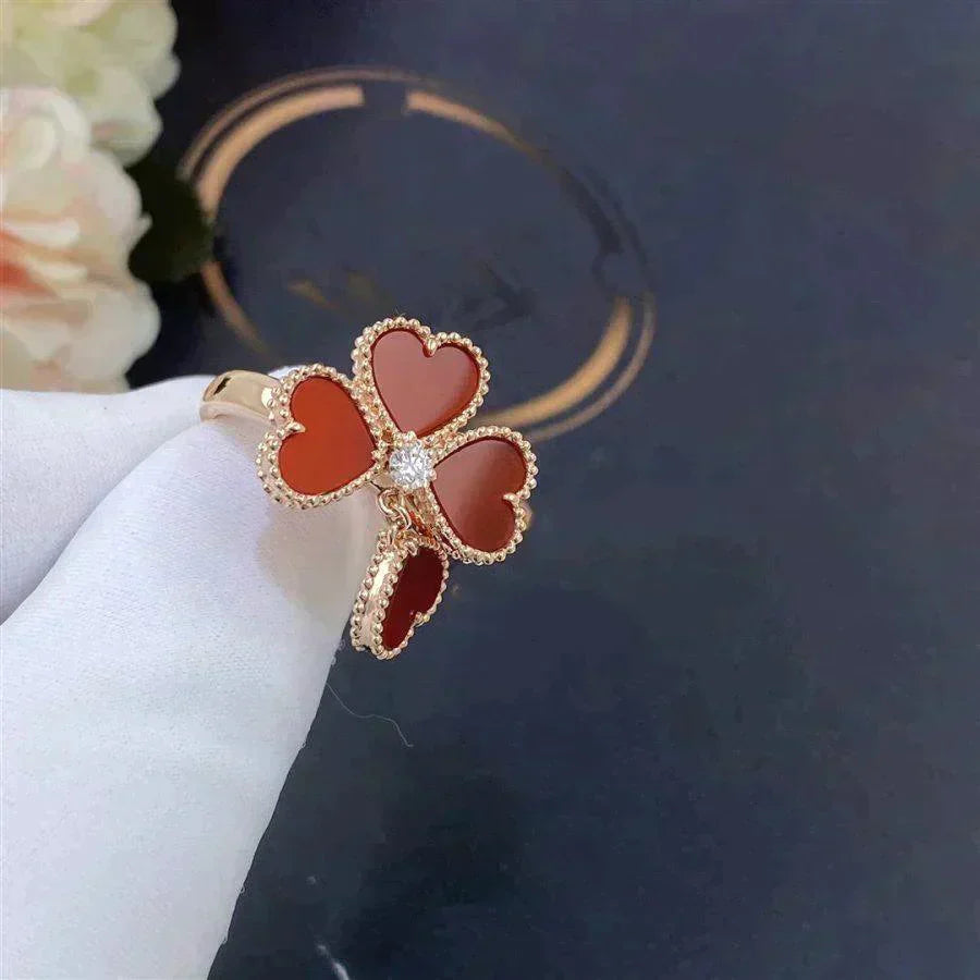 [RAFFINE] ANILLO DE CORNALINA DE TRÉBOL DE MOLINO