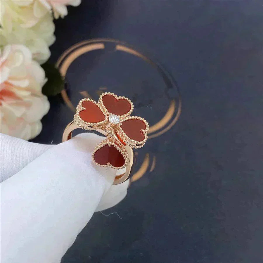 [RAFFINE] ANILLO DE CORNALINA DE TRÉBOL DE MOLINO
