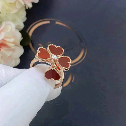 [RAFFINE] ANILLO DE CORNALINA DE TRÉBOL DE MOLINO