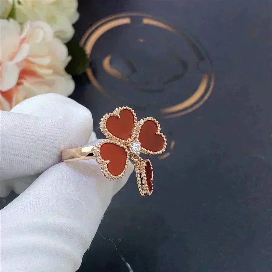 [RAFFINE] ANILLO DE CORNALINA DE TRÉBOL DE MOLINO