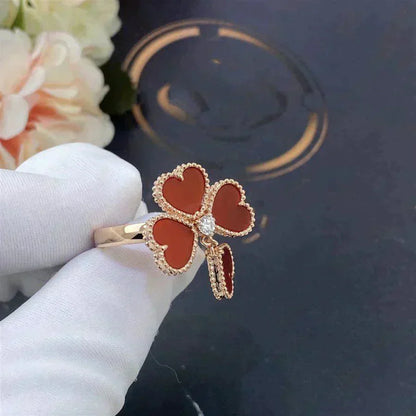 [RAFFINE] ANILLO DE CORNALINA DE TRÉBOL DE MOLINO