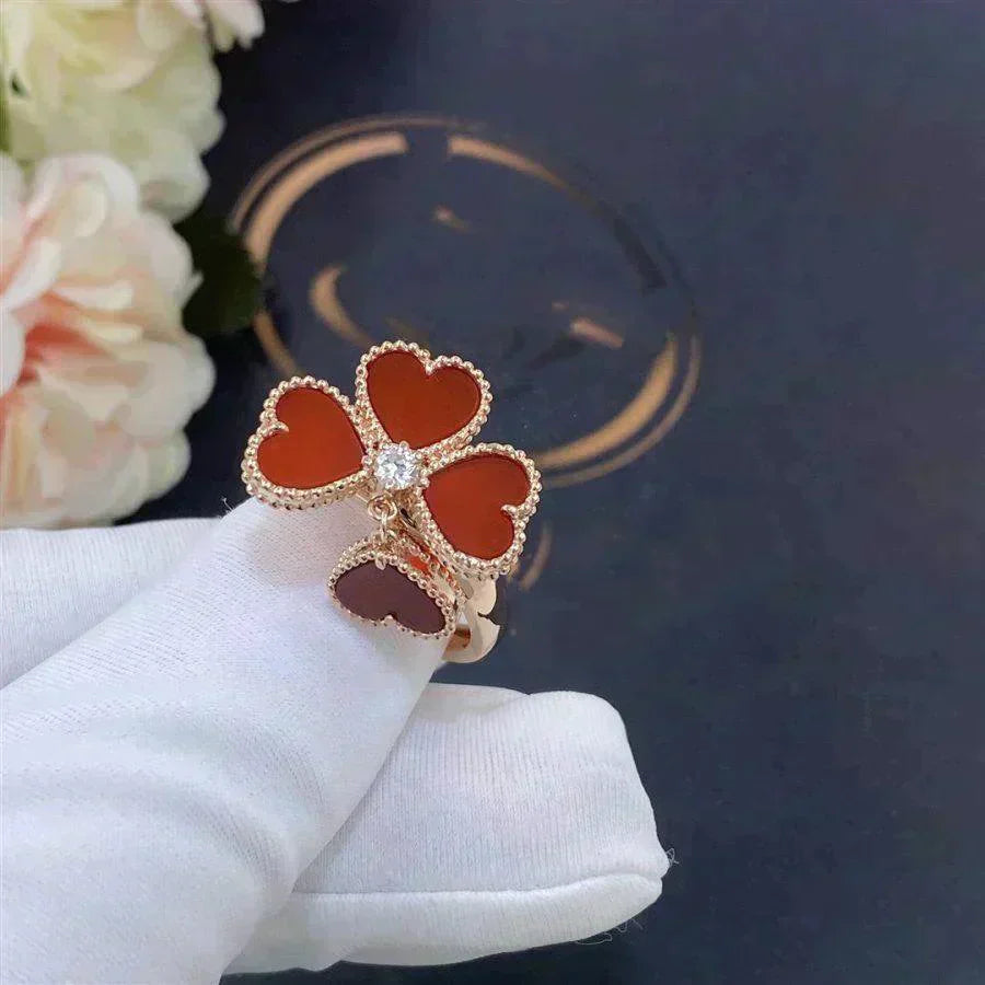 [RAFFINE] ANILLO DE CORNALINA DE TRÉBOL DE MOLINO