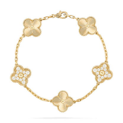 [RAFFINE]PULSERA TRÉBOL 5 MOTIVOS ORO DIAMANTE