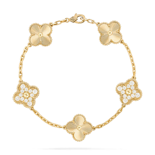 [RAFFINE]CLOVER BRACELET 5 MOTIFS GOLD DIAMOND