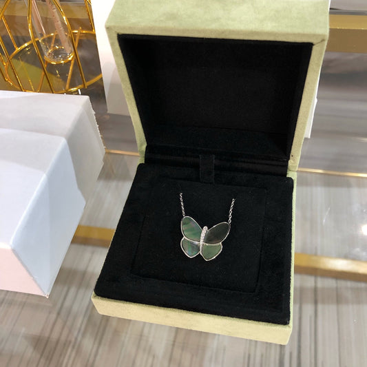 [RAFFINE]LARGE BUTTERFLY SILVER PENDANT DIAMOND NECKLACE