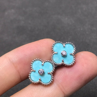 [RAFFINE]CLOVER 1 DIAMOND BLUE SKY SILVER EARRINGS