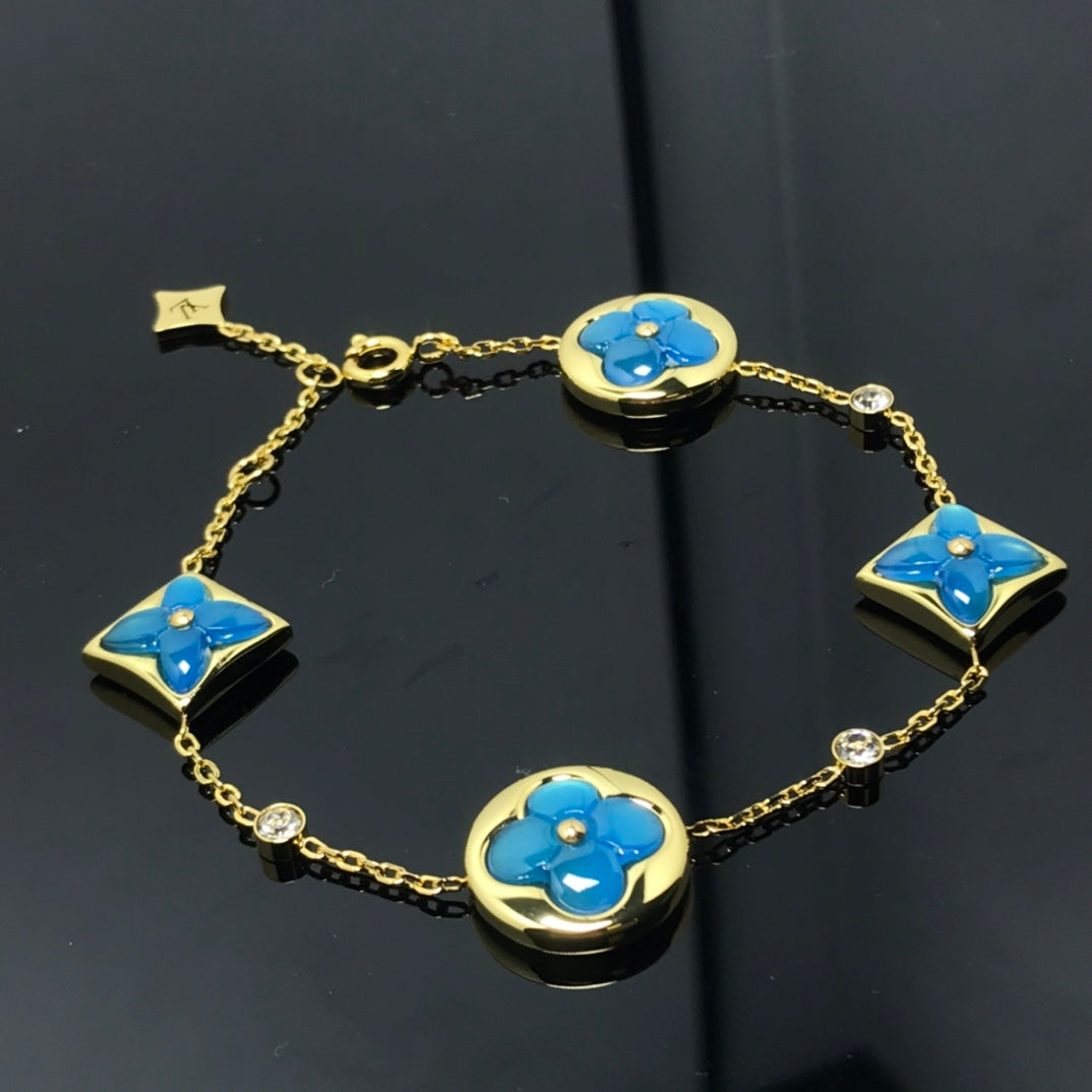 [RAFFINE]STAR AND SUN 4 MOTIF BLUE BRACELET