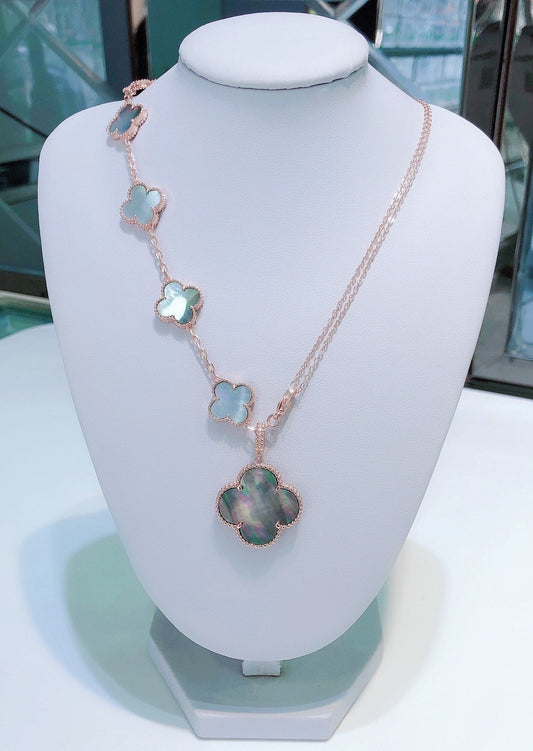 [RAFFINE]COMBINED BRACELET 5 MOTIFS AND NECKLACE DARK MOP ROSE GOLD