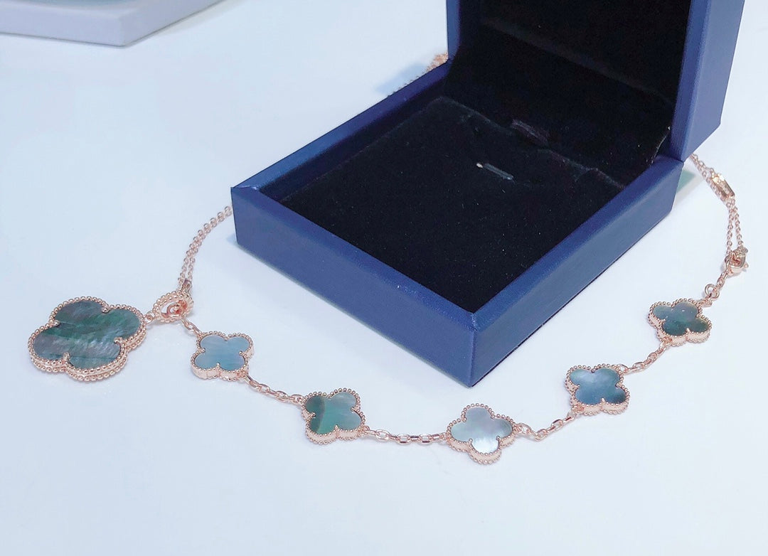 [RAFFINE]COMBINED BRACELET 5 MOTIFS AND NECKLACE DARK MOP ROSE GOLD