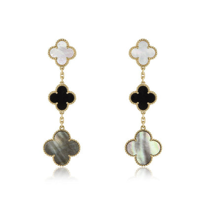 [RAFFINE]CLOVER EARRINGS GOLD ONYX MOP 3 MOTIF