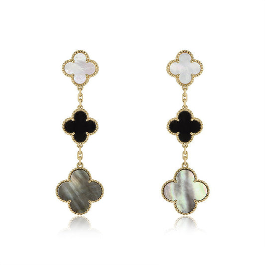 [RAFFINE]CLOVER EARRINGS GOLD ONYX MOP 3 MOTIF