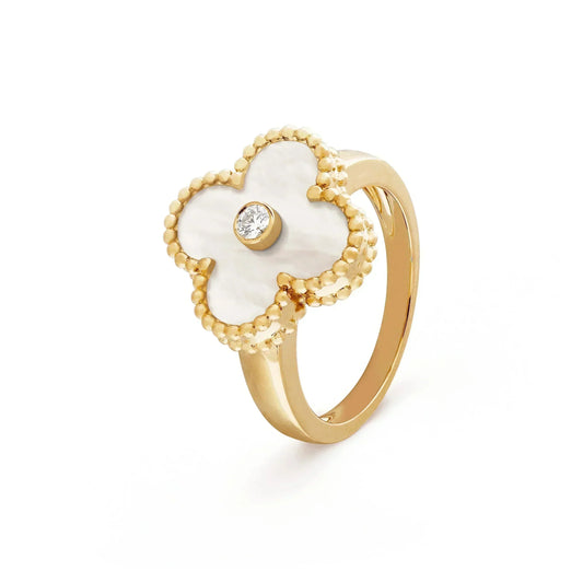 [RAFFINE] ANILLO DE TRAPEADORA ROSA TRÉBOL ORO DIAMANTE