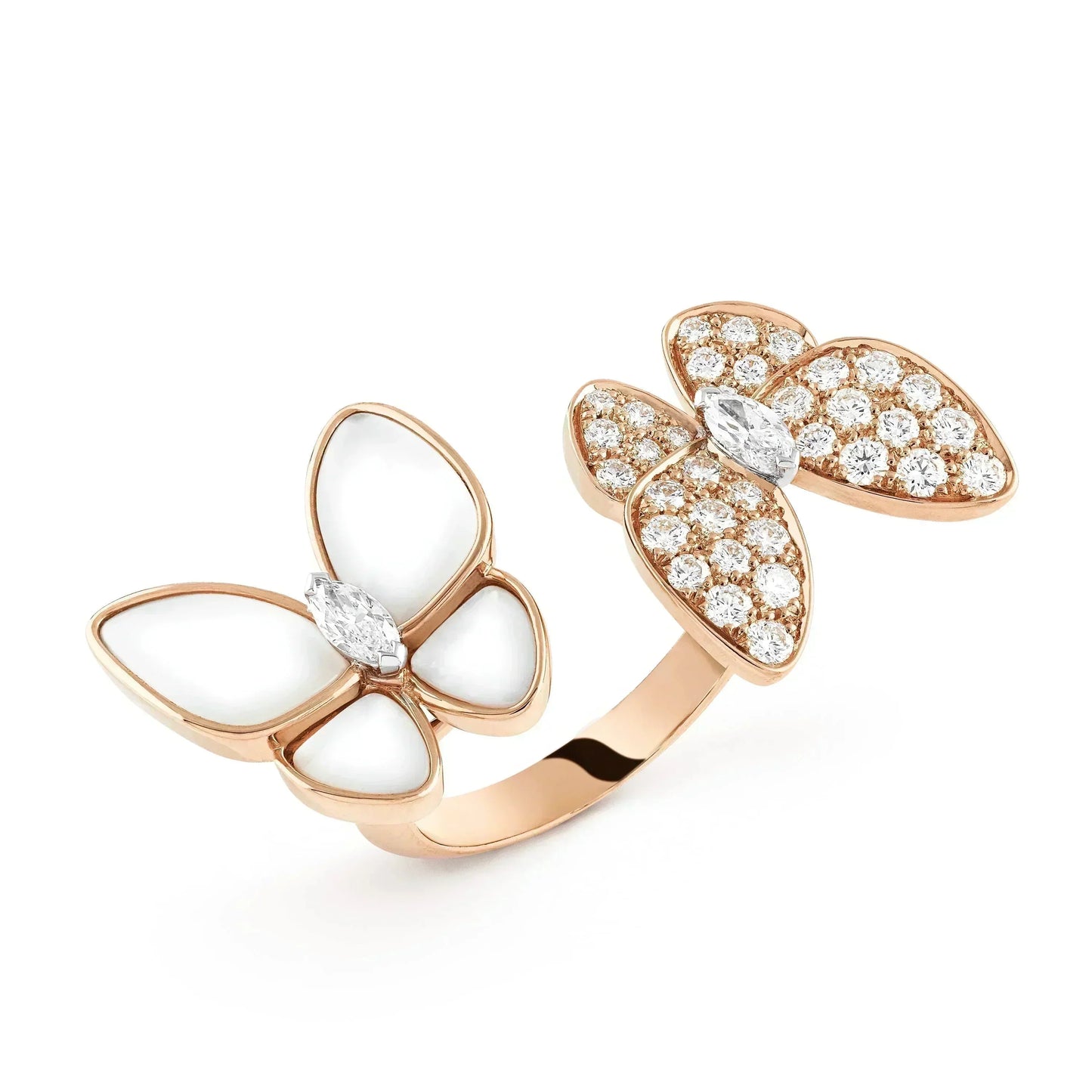 [RAFFINE] ANILLO DE TRAPEADOR CON DIAMANTES Y MARIPOSA DOBLE