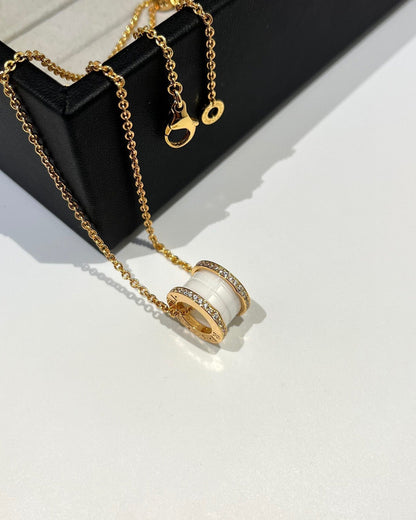 [RAFFINE]ZERO 1 COLLAR DE ORO ROSA CON DIAMANTES DE CERÁMICA BLANCA